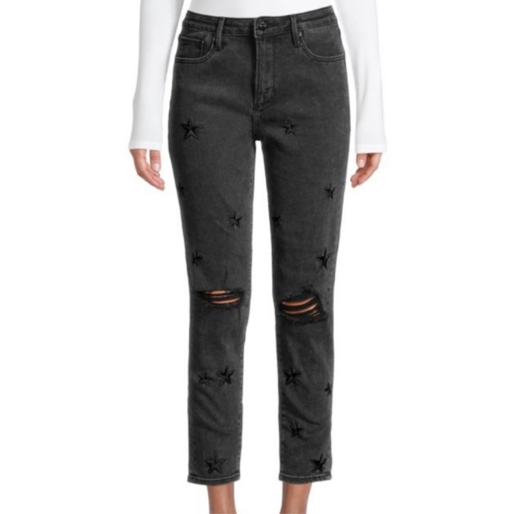 Driftwood Gizelle Black Distressed Star Embroidered Jeans Size 28